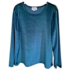 Anthony Richards Blouse Women's XL Dark Green Velvet Long Sleeve Poly Pullover